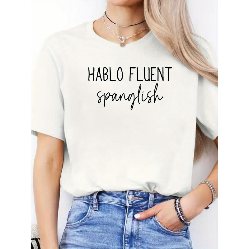 

Women s Casual Sports T-shirt, Round Neck Short Sleeve, Letter Print, Women s Clothing S белый