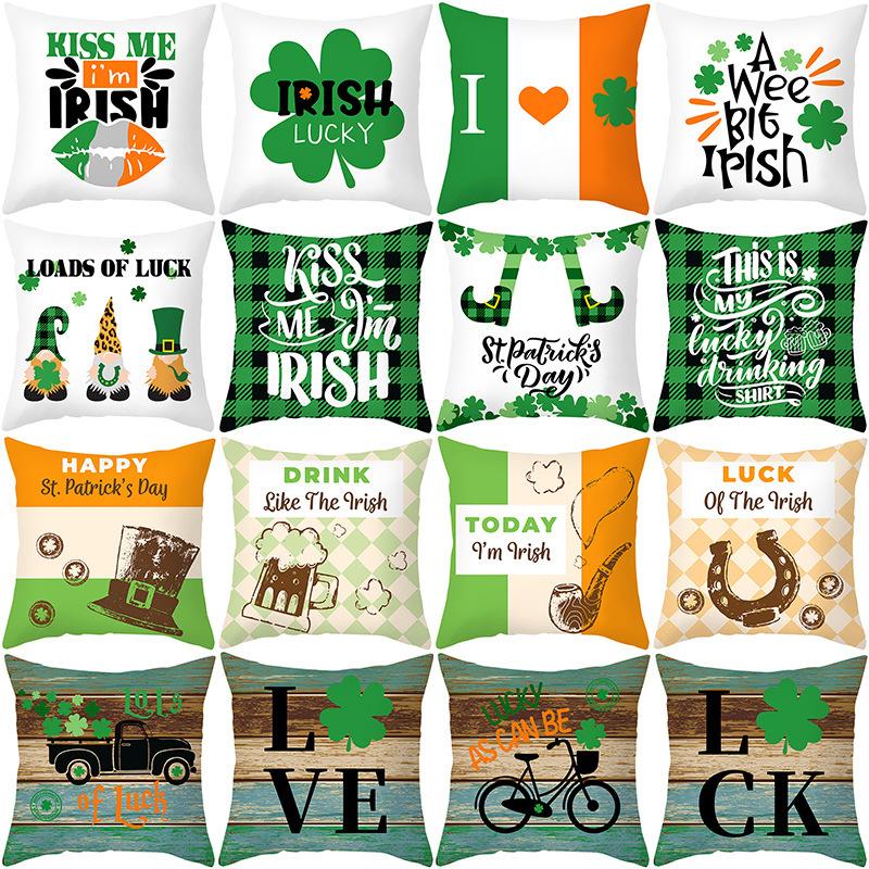 St. Patrick's Day Pillow Cover Nordic Ins Pillow Green Four-leaf Clover Sofa Cushion Cover Pillow Cover