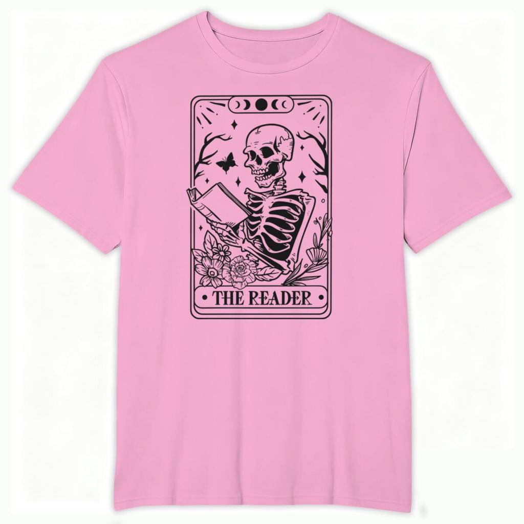 The Reader Skeleton Print T Shirt for Unisex Unisex Book Lover Gift Graphic Shirts Tee Floral Moon Skeleton Reading Book Tshirts