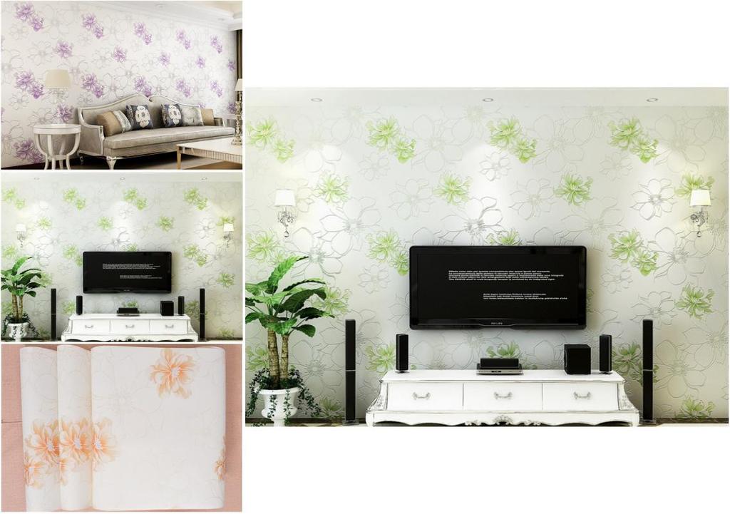 Euro Style Floral Wall Paper With Embossed Silk Fabric For Bedroom Decor
