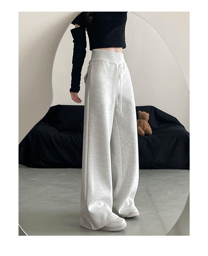 Women's Black High-Waist Wide-Leg Sweatpants - Loose, Comfortable, Floor-Length, Summer Casual