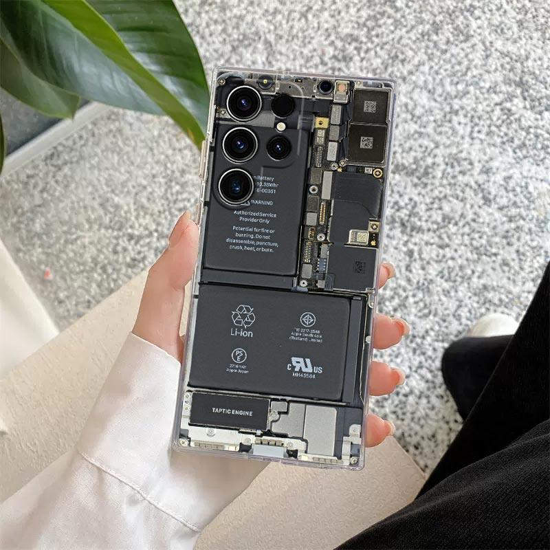 Phone Back Circuit Board S25Ultra Phone Case For Samsung Galaxy S25 S24 S23 S21 Ultra S20 FE S22 Plus S24FE A56 A55 Clear Cover