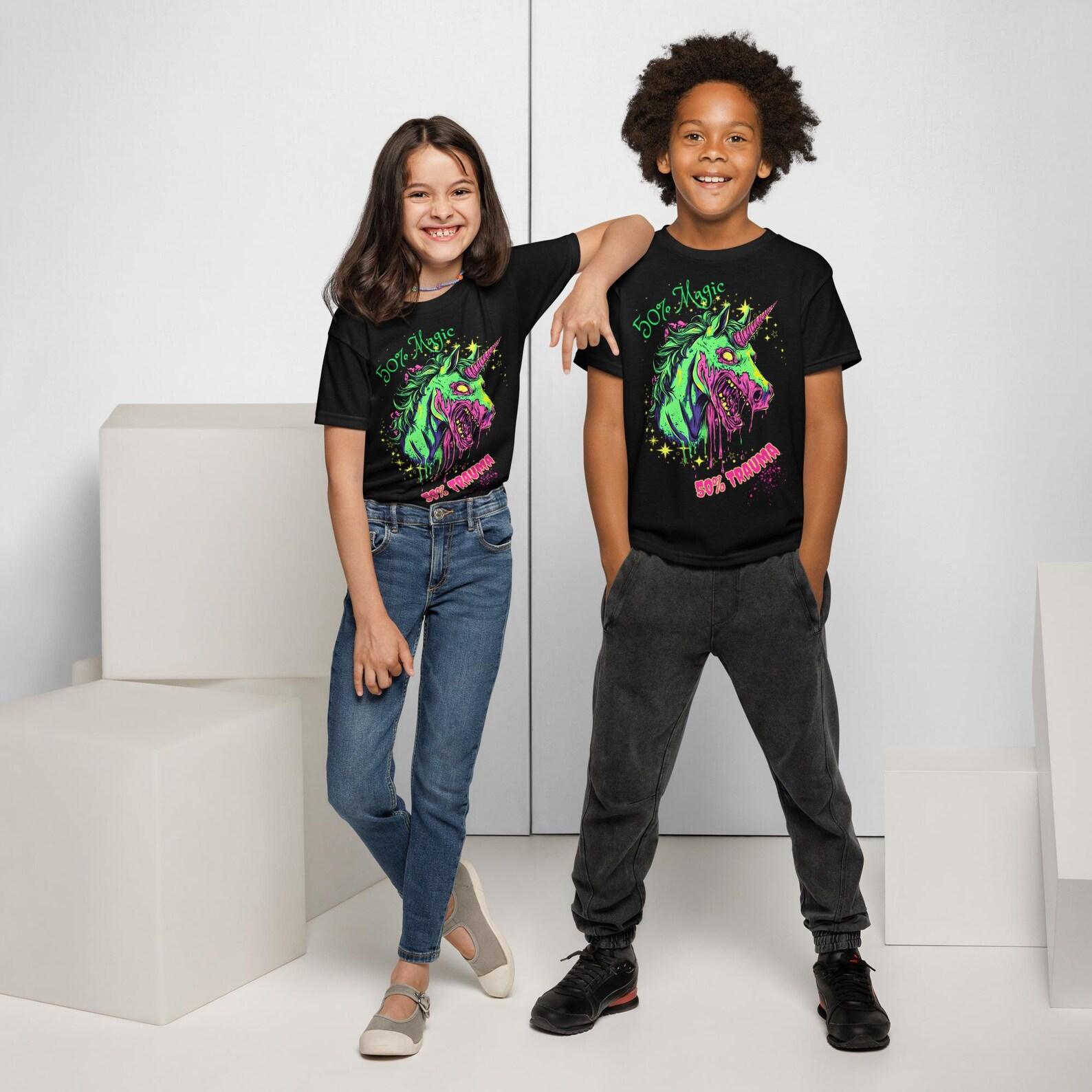 Zombie Unicorn T-Shirt for Kids – Magic Trauma Quote Tee – Neon Fantasy Shirt for Girls & Boys with Unique Style XL