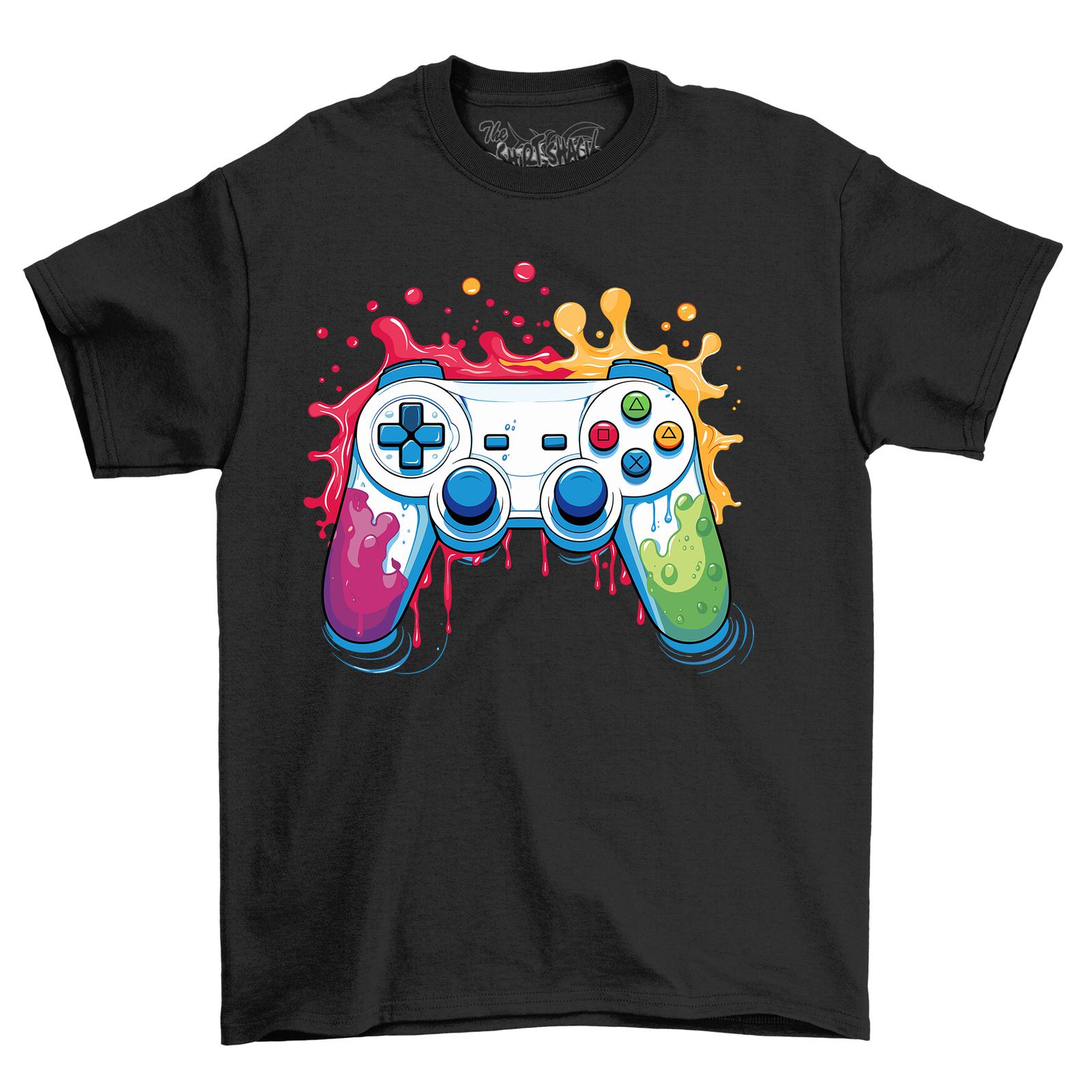 Game Controller Paint Drip Design T-Shirt Mens Womens Tees Top - Colorful and Playful! Funny T-Shirt Mens Womens Tees Top, S