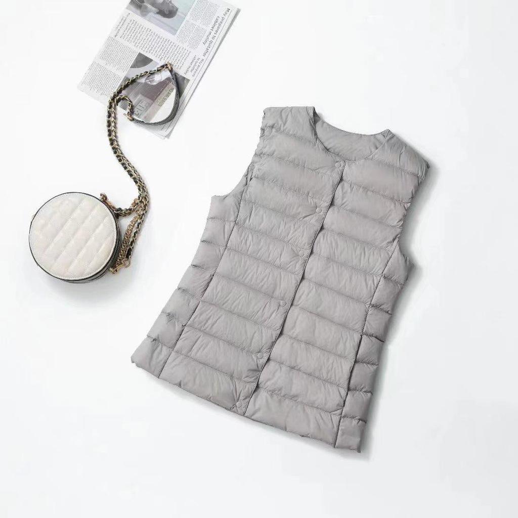Gilet Imbottito Leggero da Donna con Scollo Rotondo & Scollo a V Vestibilità Aderente Senza Maniche