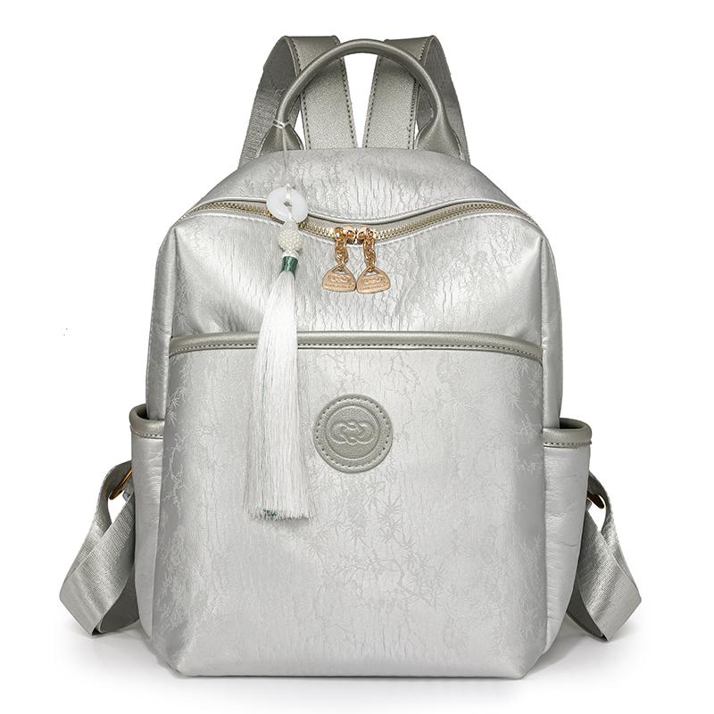 

Женский рюкзак с кисточками для поездок на работу, большой вместимости, легкий рюкзак серебряный