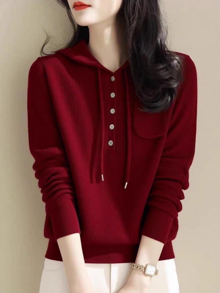 Women's Versatile Hooded Knit Sweater - Slimming & Age-Reducing for Autumn/Winter 2026