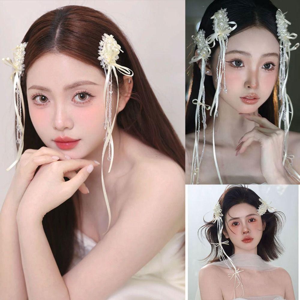 1 Pair Stylish Bride Hairpin White Wedding Headdress French Style Bridal Hair Clip  Hair Accessories