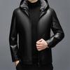 New Haining Middle-aged and Elderly Leather Jacket Men's Casual Fur Integrated Short Hooded Thickened Leather Jacket