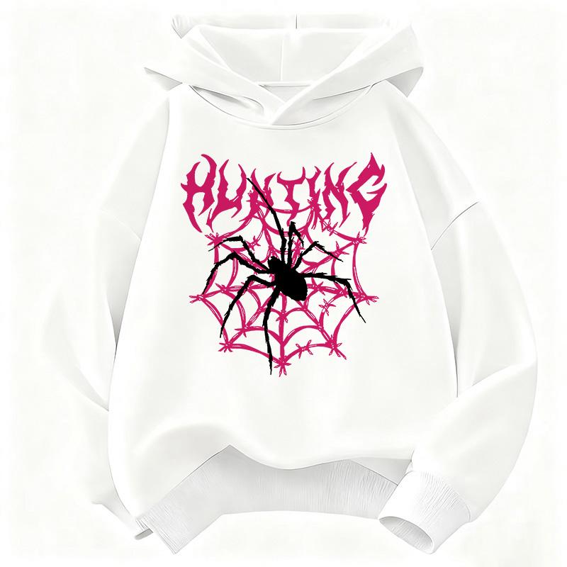 Kids Hoodie Spider Web Hunting Print Boys Girls Long Sleeve Pullover Children Casual Sweatshirt