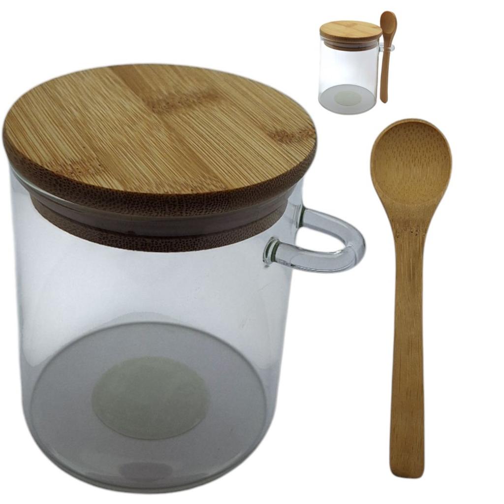 GLASS CONTAINER 400 ml JAR WITH BAMBOO LID AND SPOON
