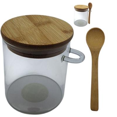 GLASS CONTAINER 400 Ml JAR WITH BAMBOO LID AND SPOON