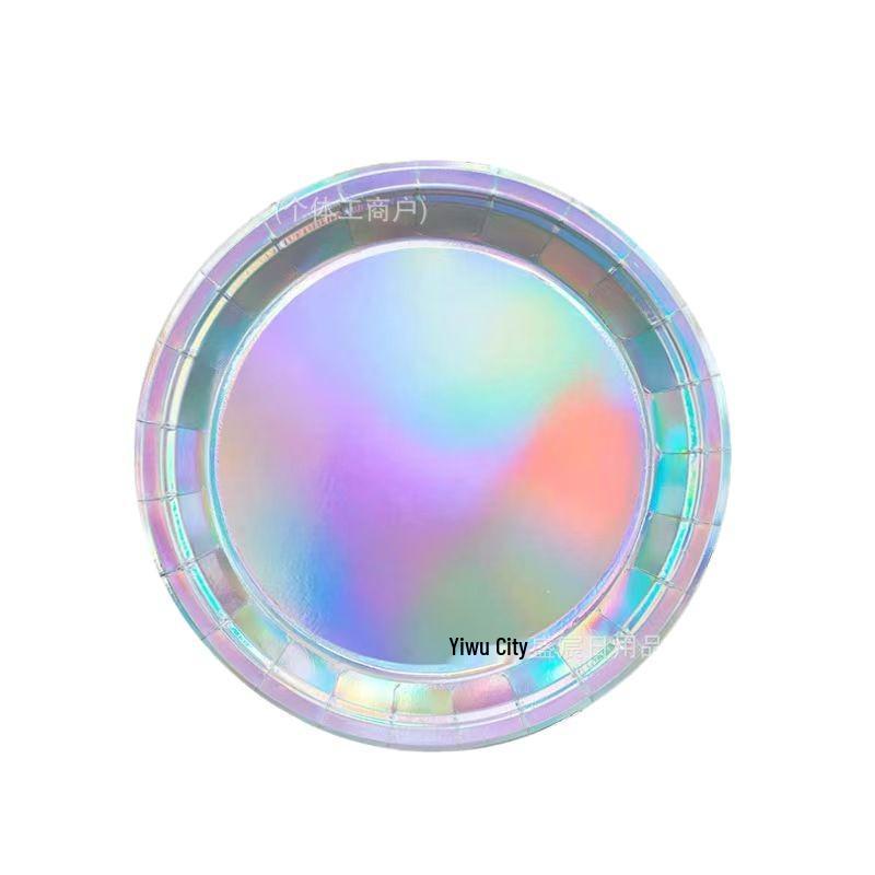 Dazzling 7" & 9" Silver Laser Paper Plate Set - Colorful Disposable Party Decor