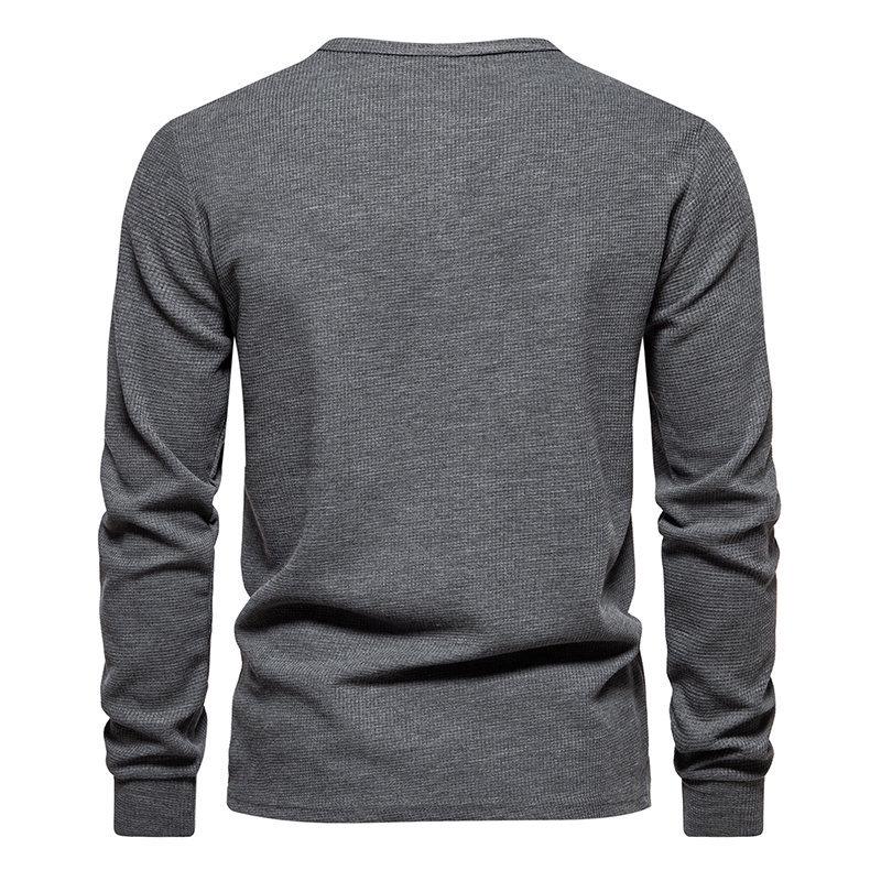 Men's Four-Button Waffle Knit Henley Long Sleeve T-Shirt