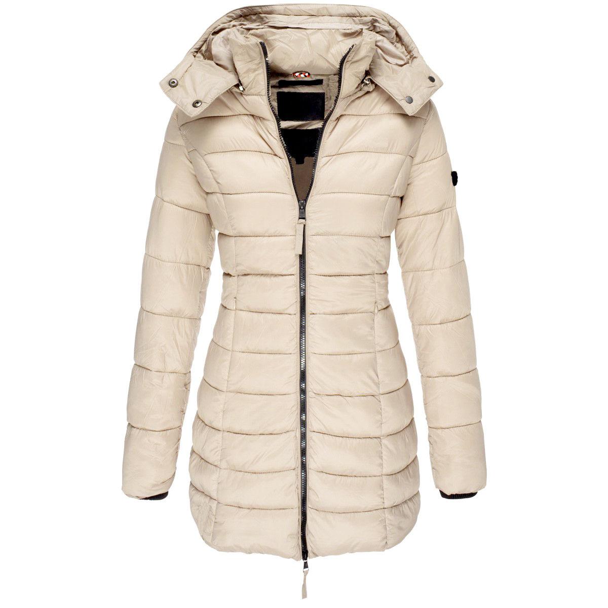 

Зимнее женское хлопковое пальто в корейском стиле, женская облегающая хлопковая куртка средней длины, теплая куртка-пуховик XS хаки