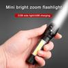 Mini LED Small Flashlight with Side Light COB Strong Light Retractable Zoom USB Charging Set 511 Flashlight