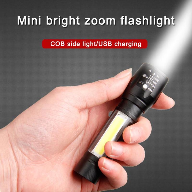 Mini LED Small Flashlight with Side Light COB Strong Light Retractable Zoom USB Charging Set 511 Flashlight