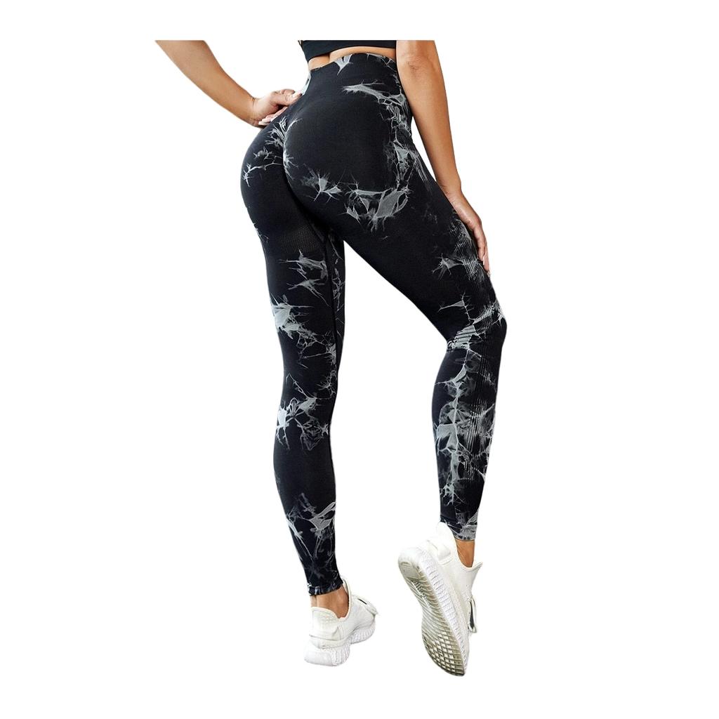 Colanti Fitness High Waist Shapewear Leggings Seamless Tie Dye Black Push Up Effect Yoga Tights