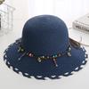 Wide Brim Folding Straw Hats Spring Summer Women's Sun Hat Bohemian Beaded Strap Straw Hat  Outdoor