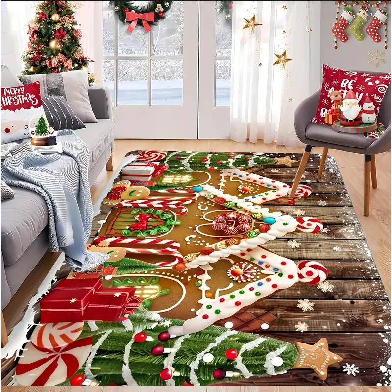 Christmas House Snowflake Area Mat Red with Gold and White Snowflakes Living Room Bedroom Decoration Holiday Home Decoration