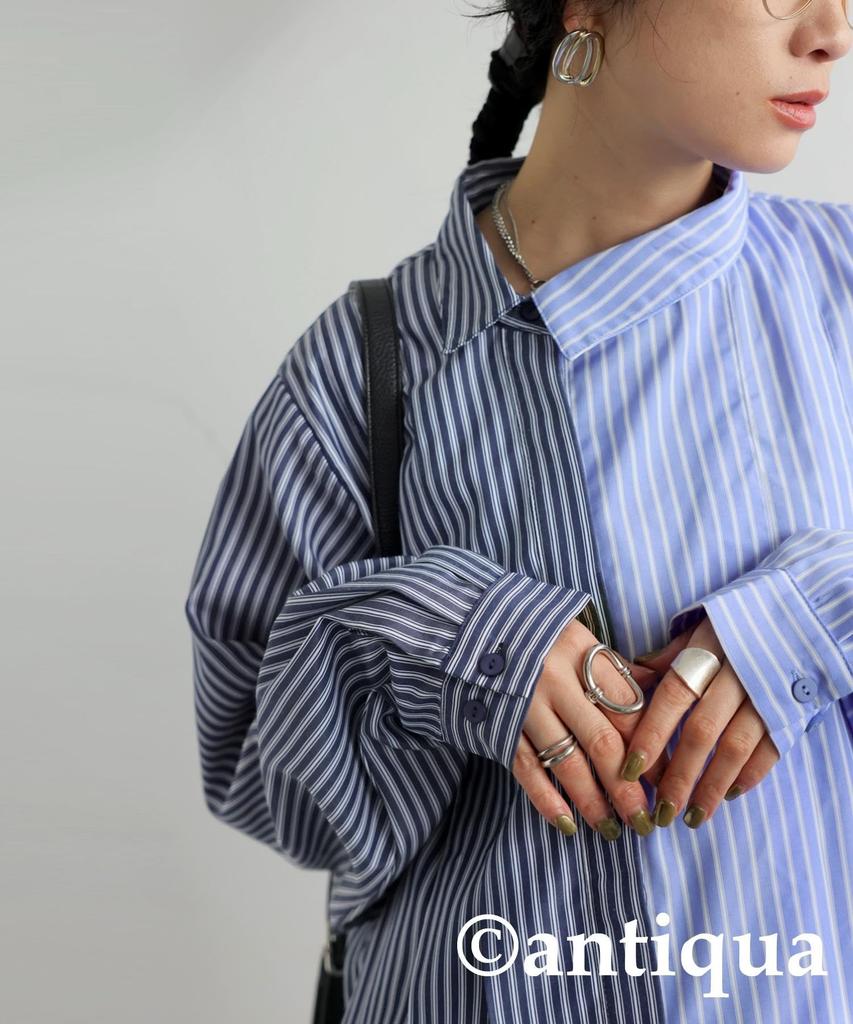 Antiqua Asymmetric Striped Long One Size Blue Women's Shirt, Sleeve, PK-01299, 32,