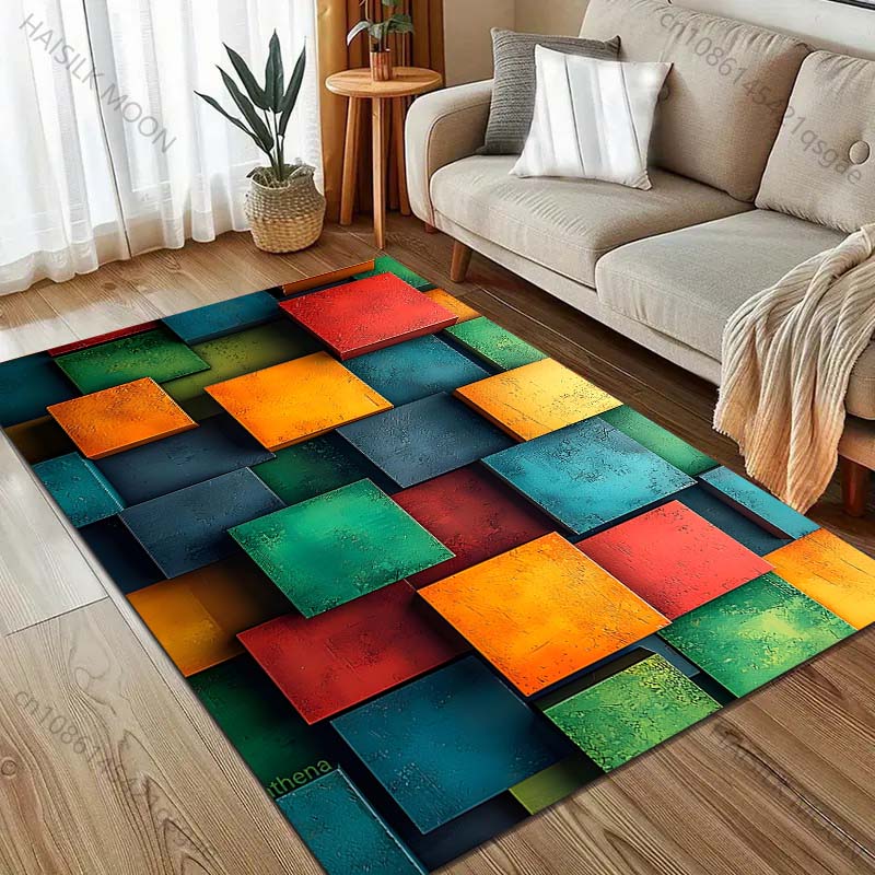 3D Farbwürfel Kunstmuster Teppich für Wohnzimmer Schlafzimmer Bettseite Sofa Bodenmatte Modernes Wohndekor Bereichsteppich Große Größe