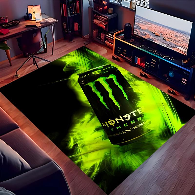 1pz Tappeto Area con Stampa Logo Monster Energy - Morbido, Lavabile, Antiscivolo, Tappetino da Interno per Sedie da Ufficio, Soggiorno, Home Office, Tappeto Decorativo