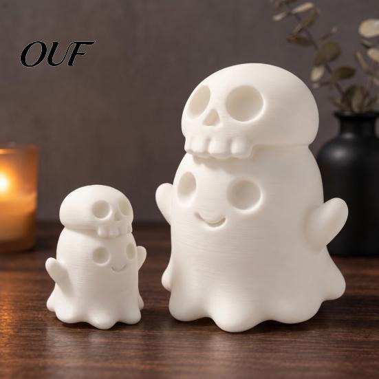 Desktop Skeleton Ornaments 3D Printed Cute Ghost Skull Figurine, Stacked on Statue Statue, Halloween Spooky Ornament, Fun Holiday Party Favors