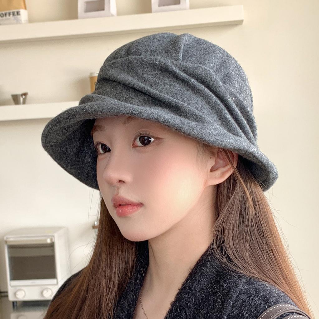 Retro Wrinkled Woolen Bucket Hat Women's Autumn and Winter Niche Versatile Temperament Basin Hat Shows Small Face Warm Bucket Hat