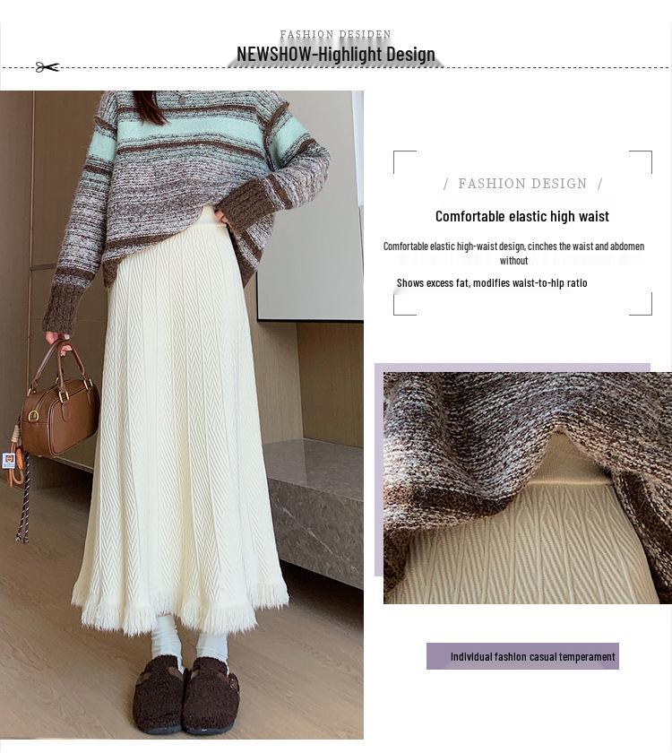 2025 Autumn/Winter High-Waisted Knit Pleated A-Line Skirt: Korean Style, Versatile, Casual, and Elegant.