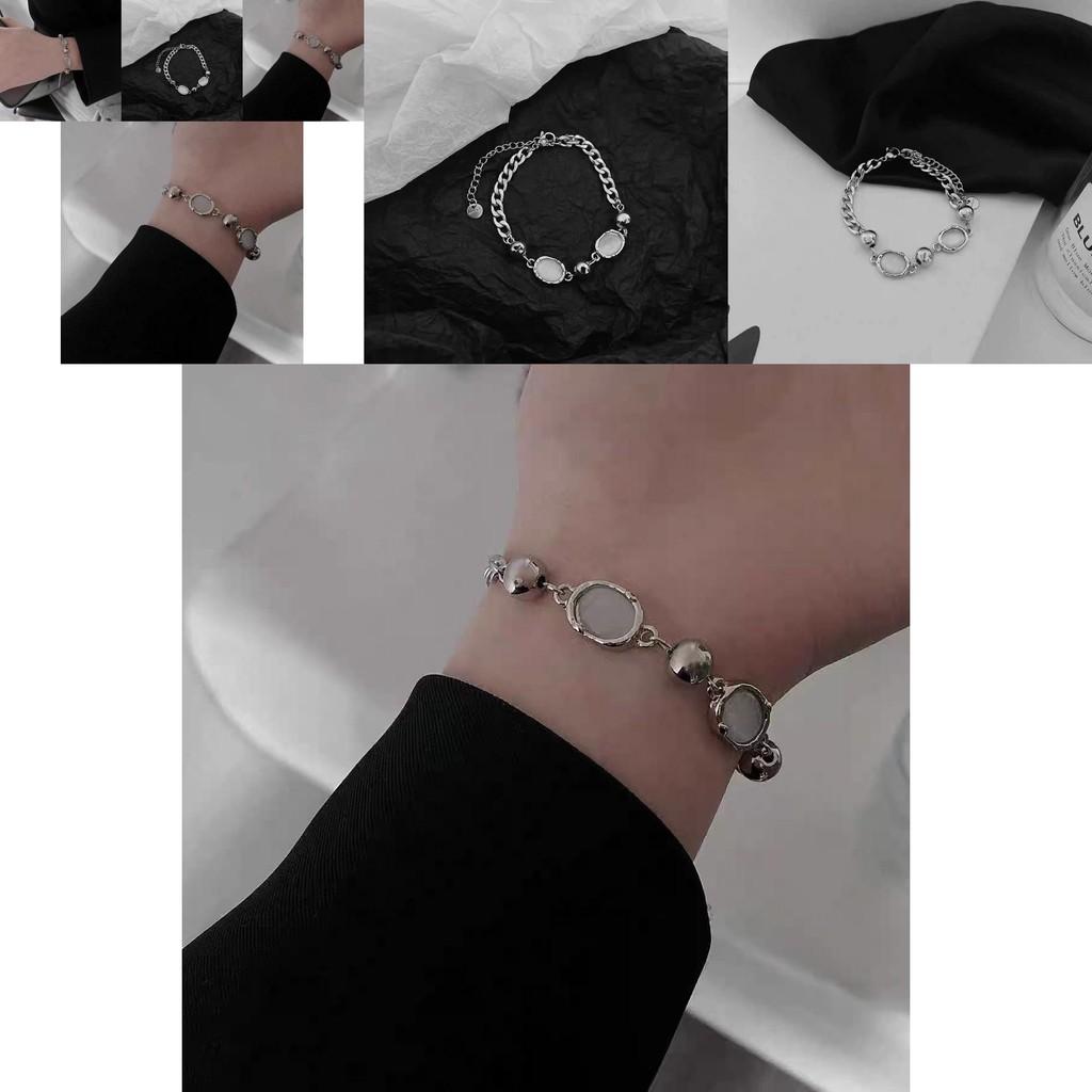 Elegant Titanium Steel Cat Eye Beaded Bracelet For Women Minimalist Design
