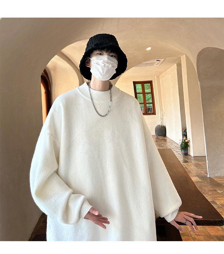 Men's Trendy Loose Round Neck Sweater - Spring/Autumn Solid Color Knitwear, Hong Kong Style Casual Outerwear