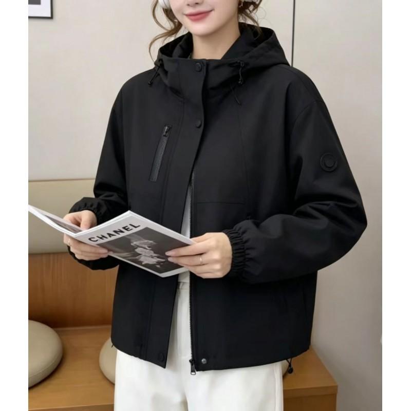 Womens Short Hooded Windbreaker Jacket Casual Loose Fit Oversized Coat