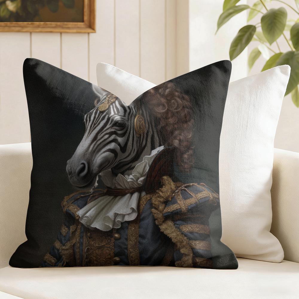 Zebra Dressed Up Portrait Cushion Cover Eco Linen Pillow Case DoubleSided Print Breathable Durable Zipper Home Decor Gift