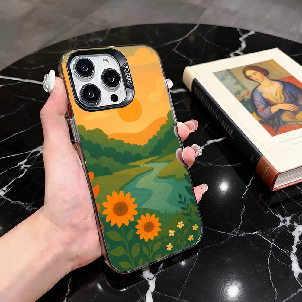 Oil Painting Landscape Phone Case For iPhone 17,16,15,14,13,12,11 Plus,Pro Max,XS,Colorful Silver Phone case Funda Cover