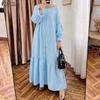 Damen Freizeit Rundhals Langarm Locker Gestreiftes Langes Kleid
