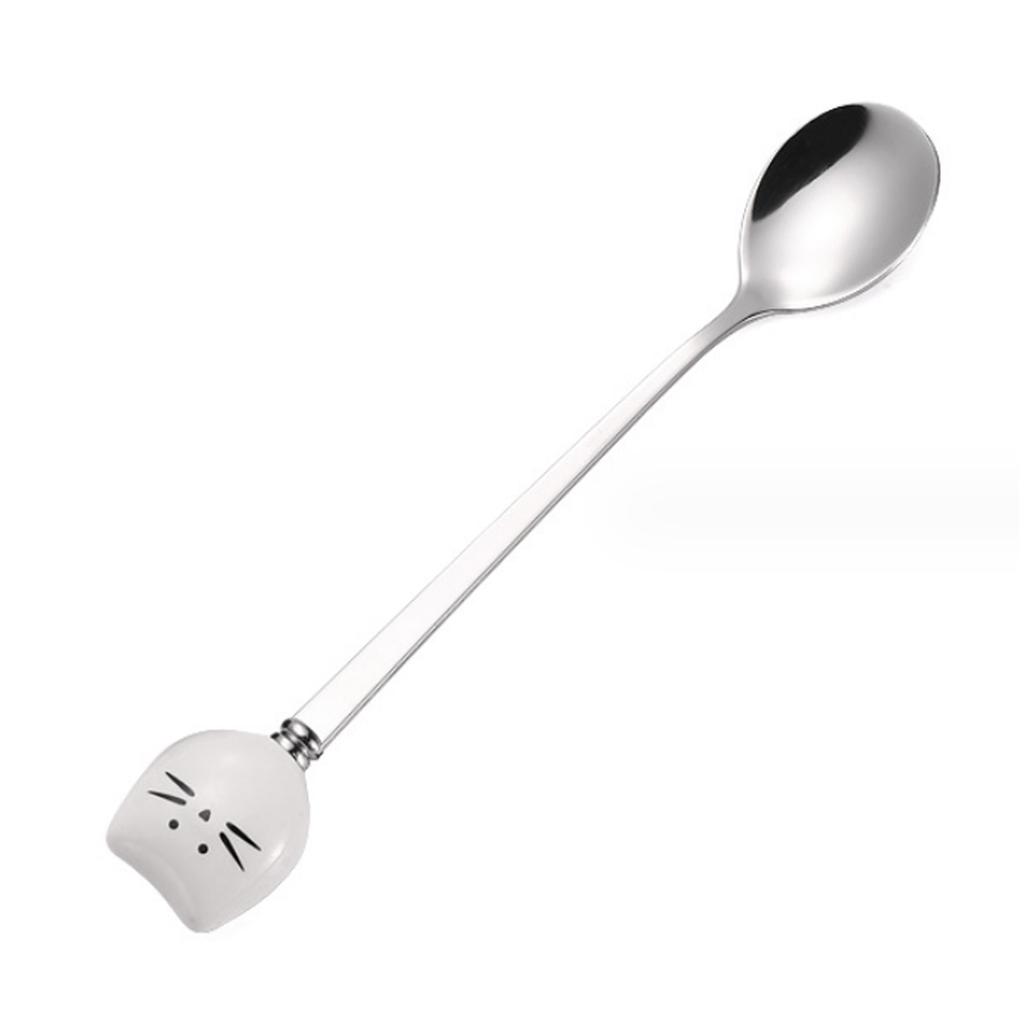 Cute Cat Spoon Stainless Steel Long Handle Spoon for Tea Coffee Ice Cream Dessert