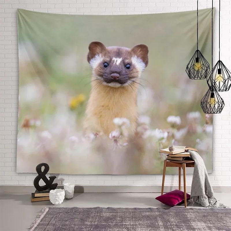 Cute Mink Animal Decorative Tapestry Home Wall Living Room Office Decorative Tapestry