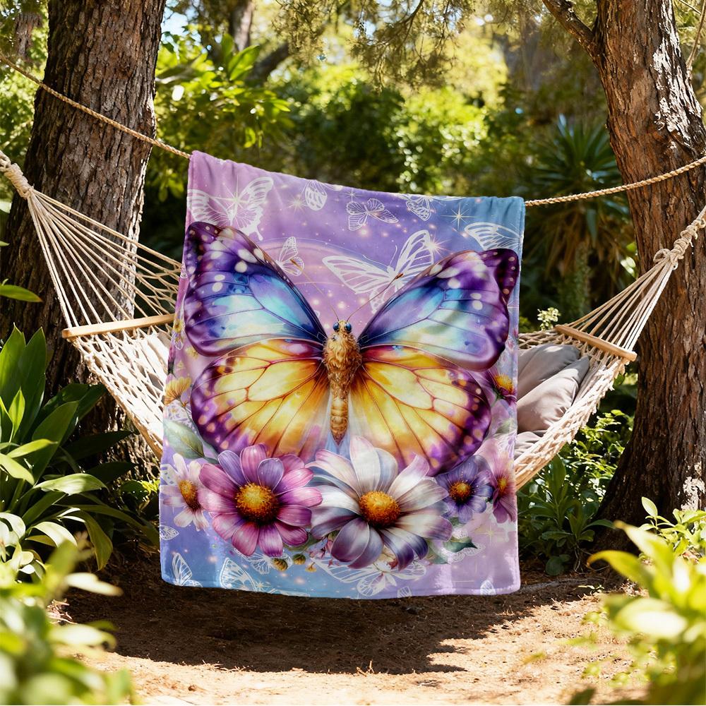 

Butterfly Flowers Outdoor Flannel Blankets, travel, Home Blankets, Suitable for All Seasons,Christmas Gifts. R1127249 80x120cm