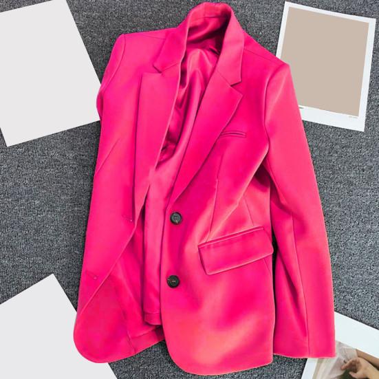 Draktjakke for kvinner Lapel Langermet klafflommer To knapper Draktjakke Ensfarget Loose Fit Yttertøy