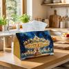 1pc Tissue Box Holder Featuring a Whimsical Starry Carousel Design with a Golden Horse On a Night Blue Background, Made from Durable Polyester. Perfec