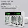 NiMH Battery Charging with 8 Slots for 2A and 3A Batteries Featuring LED Indicators and Safe Charging Technology
