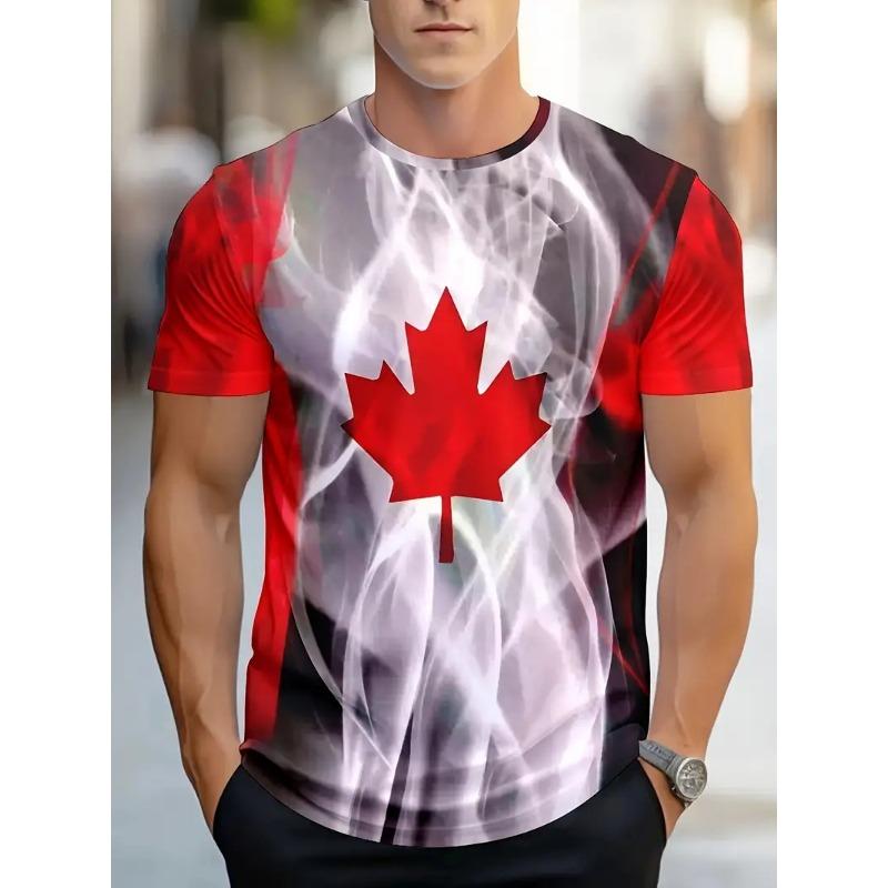 Men'S Canadian Flag & Maple Leaf Print T-Shirt Summer Short Sleeve Tee Shirts With Round Neck