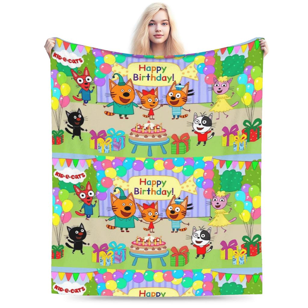 K-Kid E-cats Coperta Peluche Coperta Plaid in Flanella per Bambini per Esterno Calda Morbida Qualità Personalizzata Copriletto Regalo di Compleanno