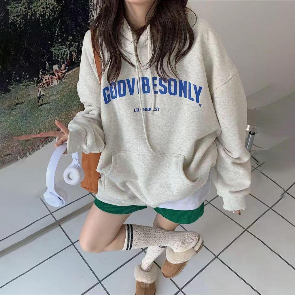 Women Long Sleeve Hooded V Neck Loose Pullovers Female Tops Solid Color Sweatshirts
