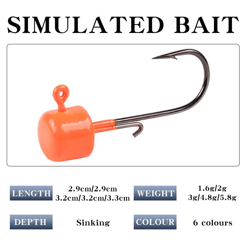 5 Pcs/bag - Sharp 6-Color Internal Lead Head Hook Lure for Bass Fishing