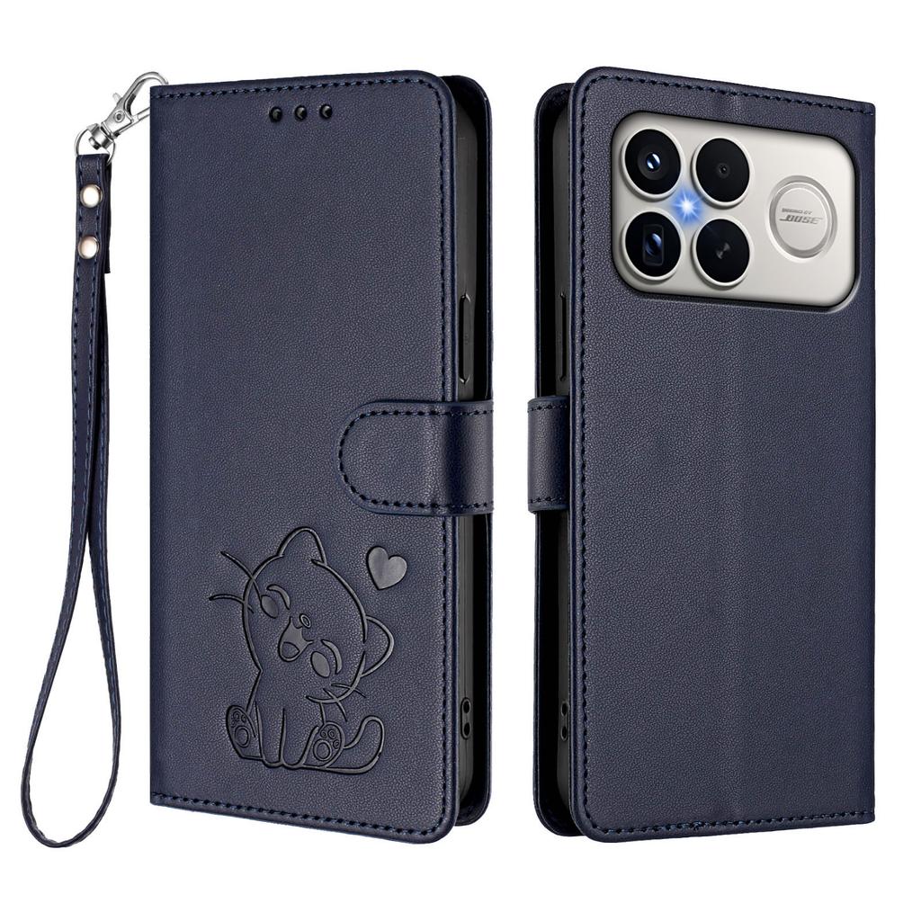 For Xiaomi Redmi K90 Pro Max 5G Wallet Case with Wrist Strap Love Cat Pattern Imprint Leather Phone Cover
