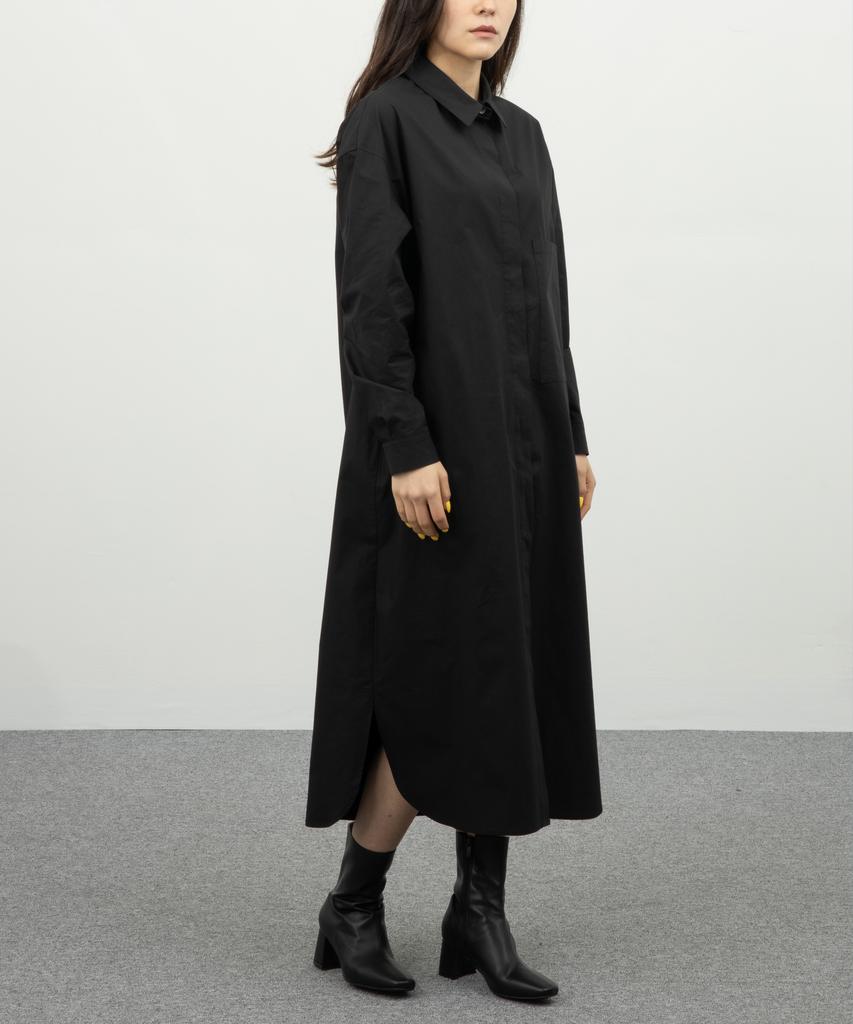 RAW TO RAW Wrd050 Fine Cotton Oversized Shirt Dress (Cold Black)