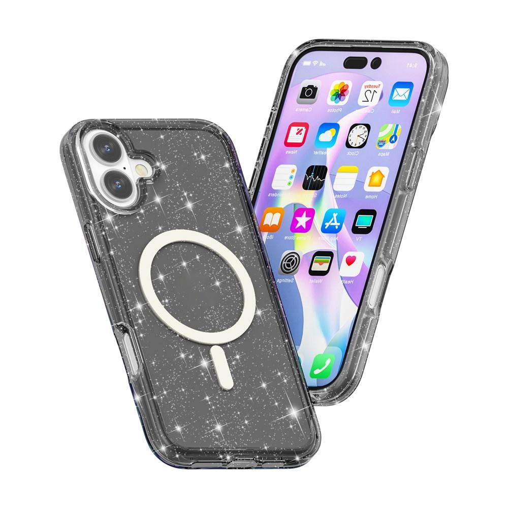 iPhone 17 Case, MagSafe-Resistant, Glitter, Semi-Transparent Black