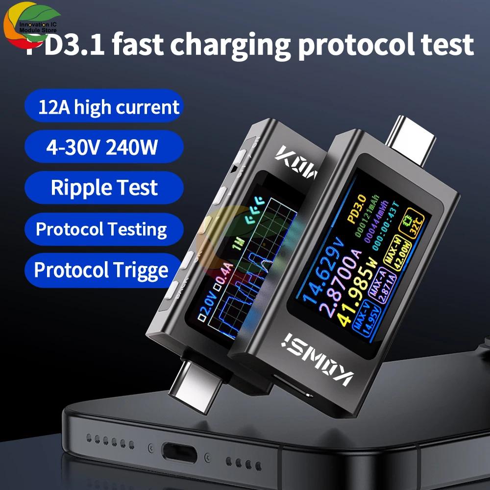 KWS-X1 Digital Voltage Current Tester IPS Display 4-30V 0-12A DC Voltage Current Detector Fast Charging Trigger Capacity Tester